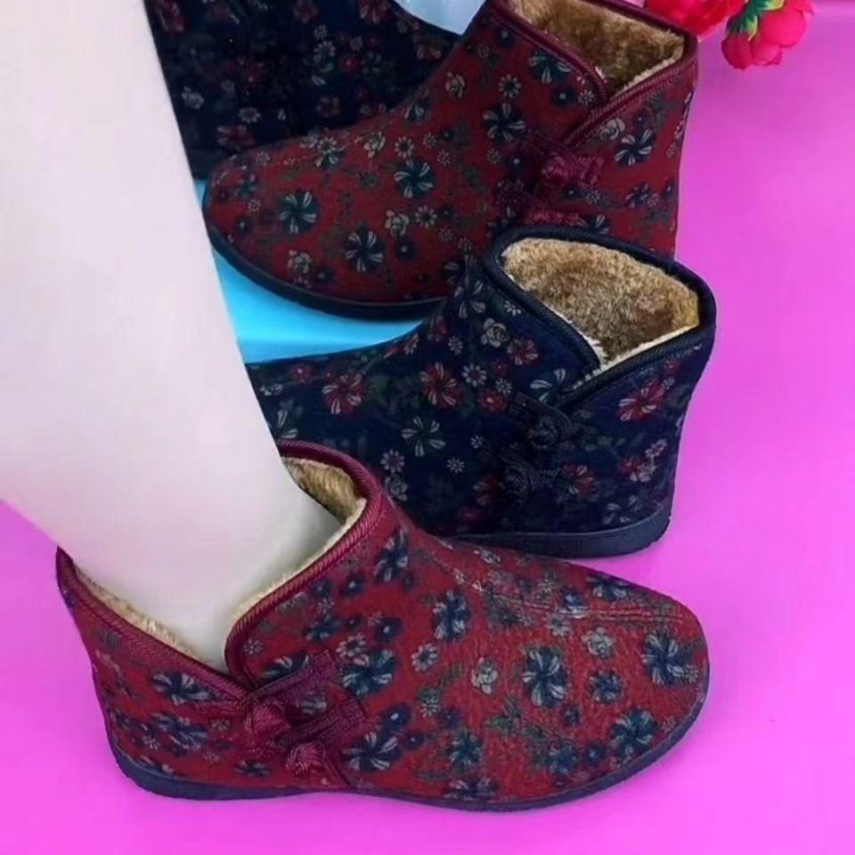 Cotton shoes women's winter velvet medium and old thickened warm mother cotton boots old lady snow boots cotton shoes