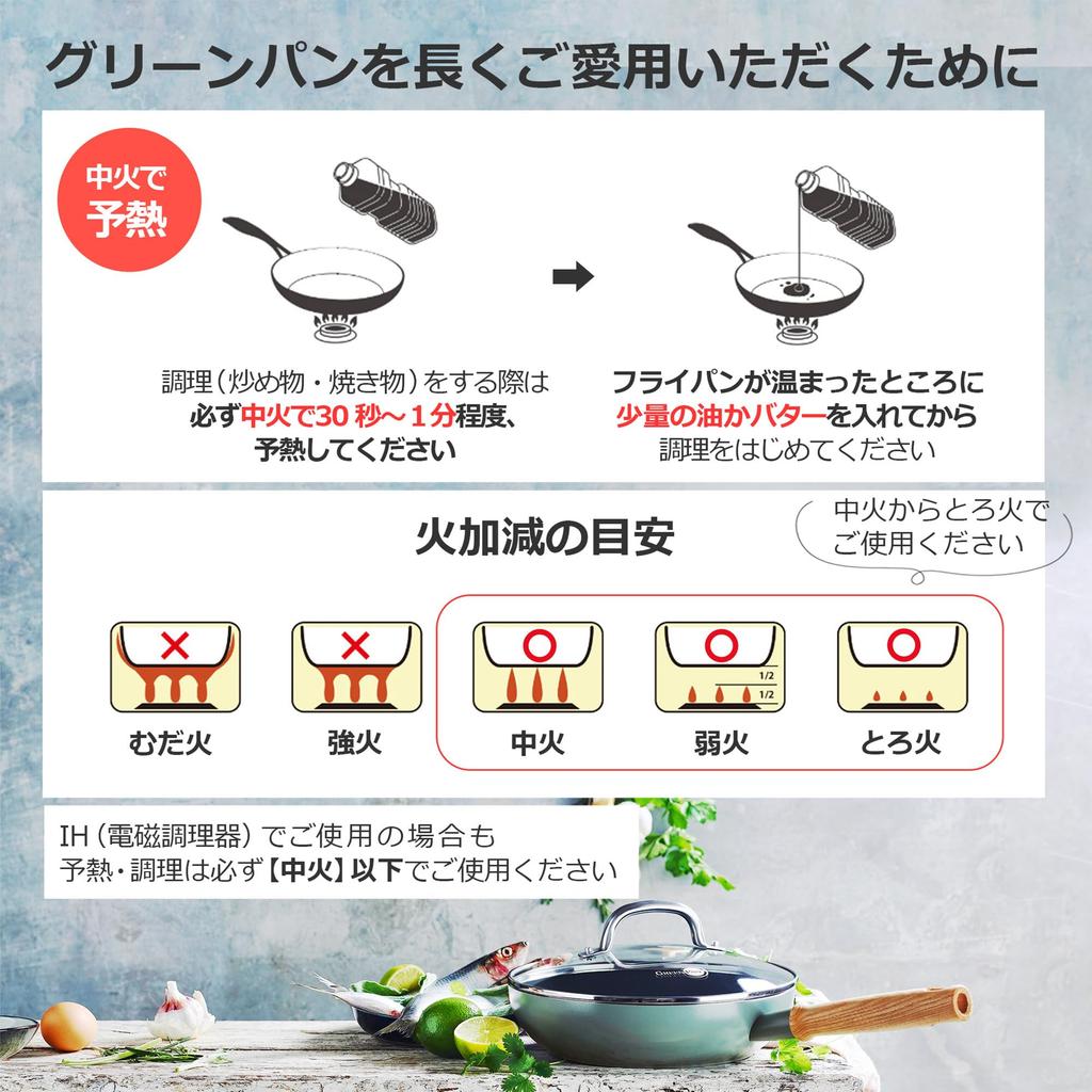 GREENPAN Frying Pan 28cm IH Gas Compatible No Toxic Substances PFAS Free Ceramic Coating Easy To Clean Slightly Deep Natural Wood Handle [Mayflower]