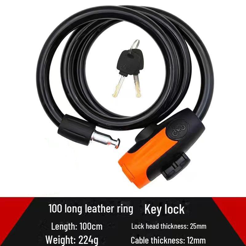 Universal Bike Lock: Anti-Theft Password Lock for Mountain Bikes & E-Bikes, Leather Ring, Portable Thick Cable Lock, Durable & Secure.