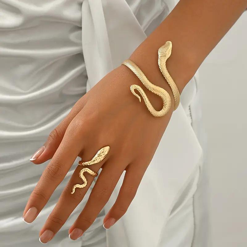 Vintage Fashion Folded Leaf Bracelet Spiral Opening Adjustable Ring Set for Women Girls Holiday Party Fashion Jewelry BS031