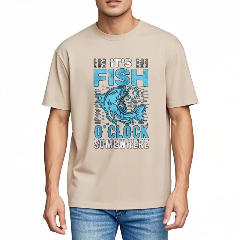 Tshirt For Man Soft Male Crew Neck Tshirt Plus Size Teeshirt Its Fish Oclock Somewhere Retro Unisex Tee Shirt Comfort Tshirt