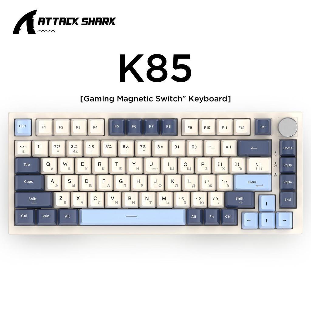 Mechanická klávesnice Attack Shark K85 s ruštinou: Magnetická osa, přizpůsobitelné RGB, nastavitelný zdvih kláves