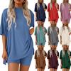 2026 Euro-American Casual Solid Color Loose-Fit Short-Sleeved Top & Shorts Two-Piece Sports Set