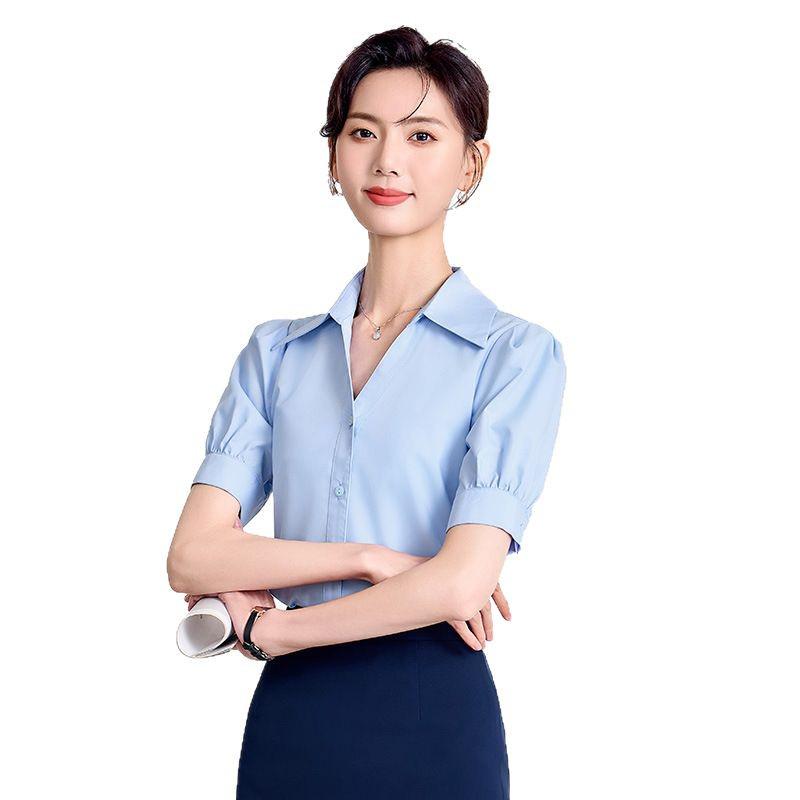 Women's White Short Sleeve Professional Shirt for Summer Interviews and Formal Wear