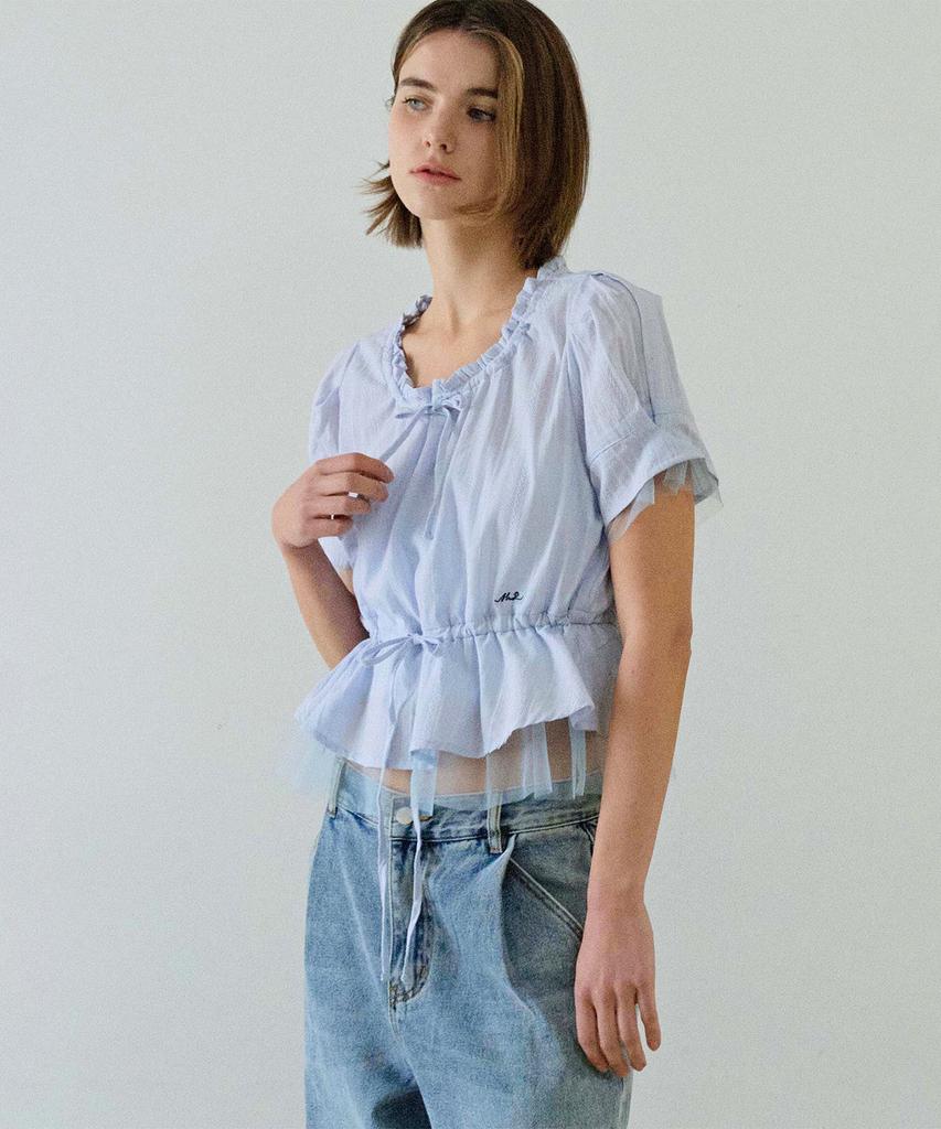Hauseuobeupondeu Sheer Layered String Half Blouse_Blue