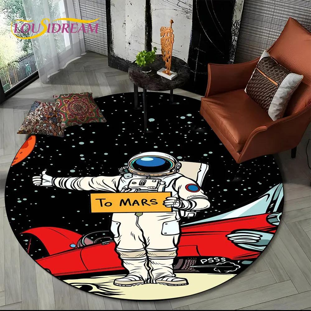 3D Astronaut Space Cartoon Round Area Rug,Carpet Rug for Living Room Children's Bedroom Sofa Playroom Decor,Non slip Floor Mat