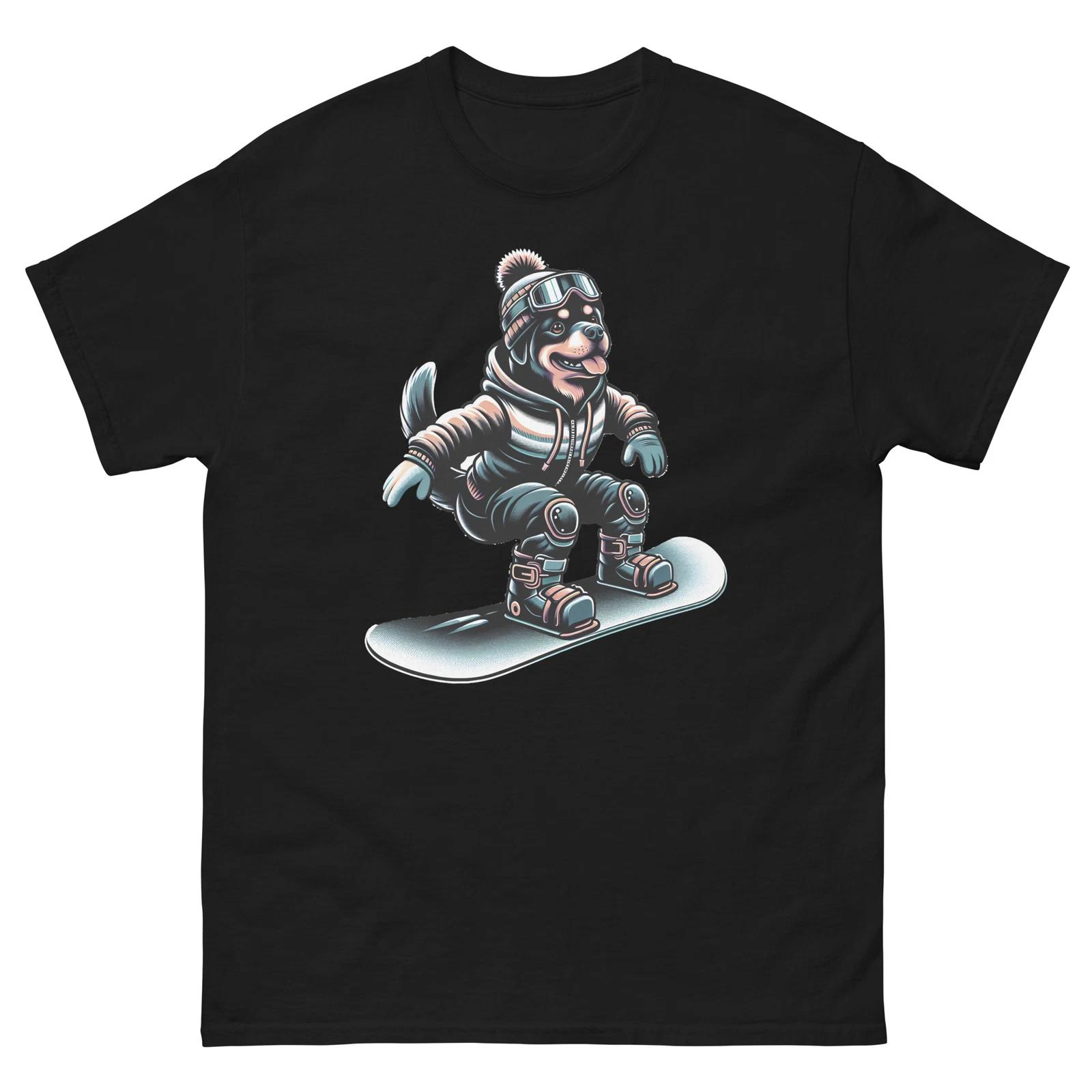Rottweiler Dog Snowboarding Fun Snowboard Design T-Shirt XL