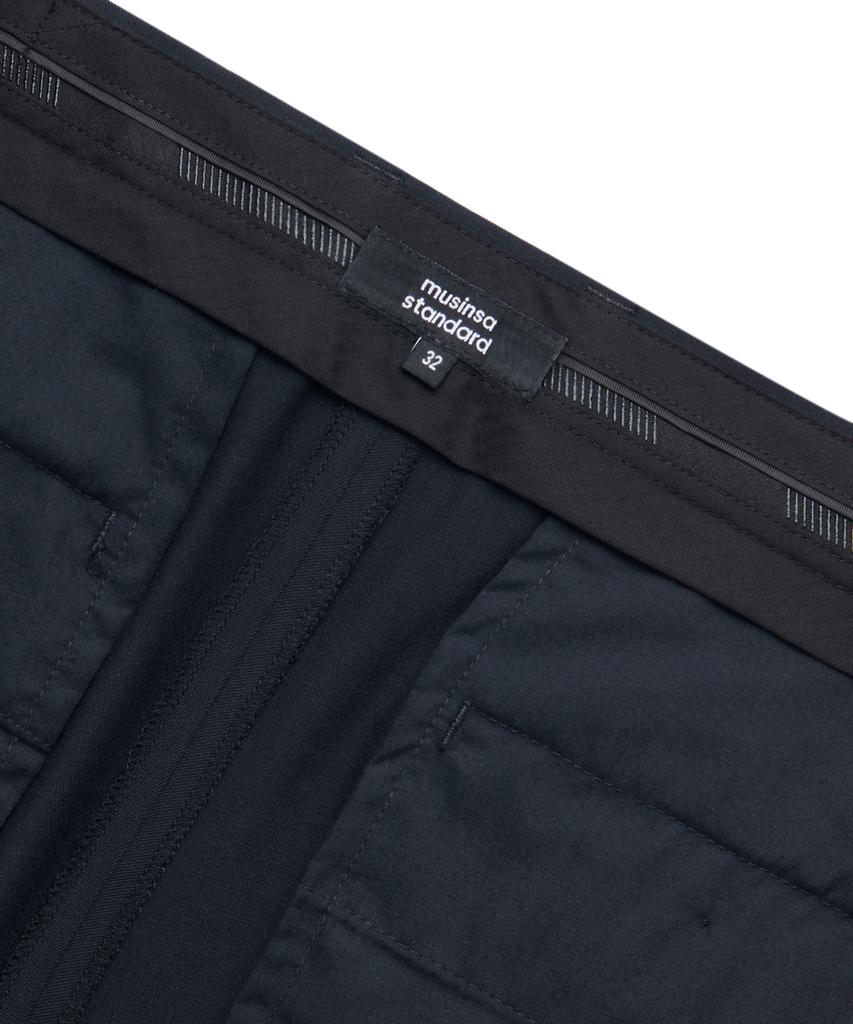 Musinsa Standard Loose Tapered Hidden Banding Crop Slacks [Navy]