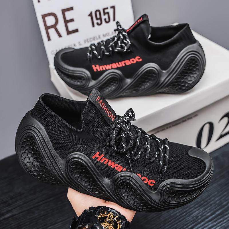 

Men s shoes 2025 summer new black platform heightening sports shoes couple outdoor breathable fly-woven mesh socks shoes 39 чёрный