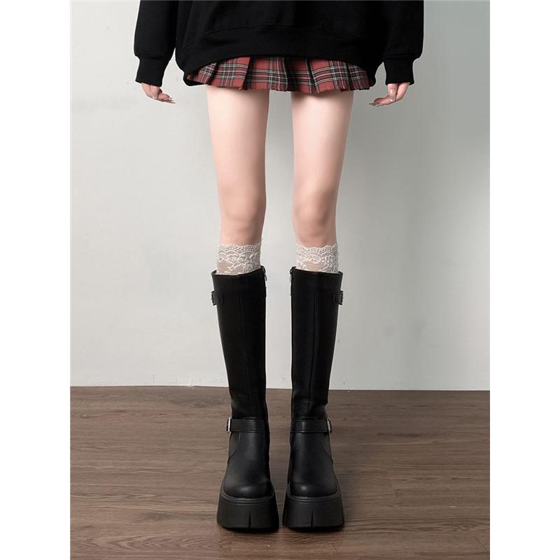 Fashion Retro Bla Thi Bot Long Boots Women's New Sle Spring Autumn Small Size Fat MM Slim Heightening Knight Boots