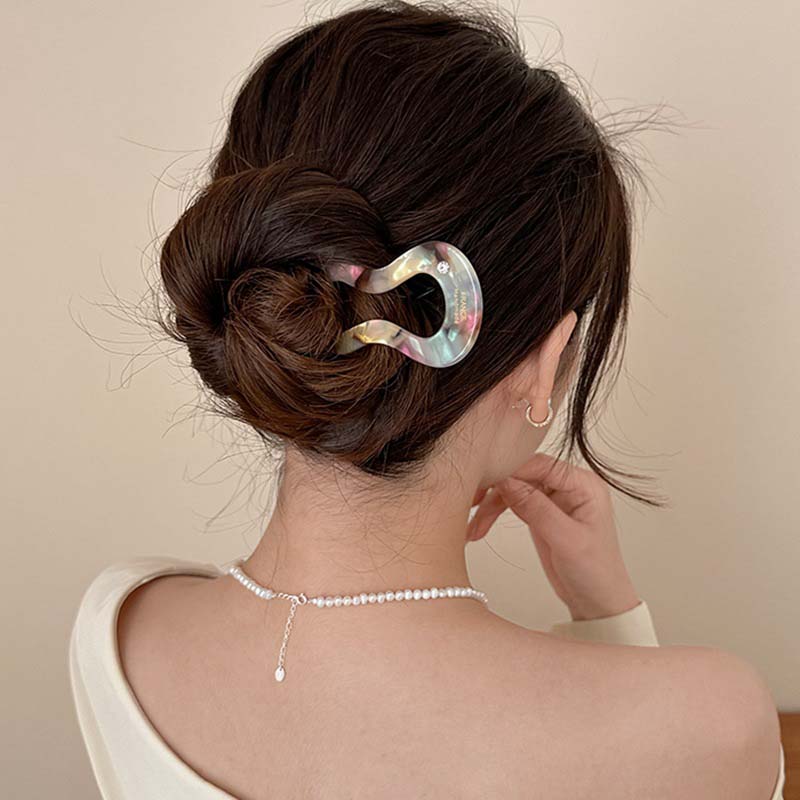 French Twist Haarstab Haarspange Acetat Wellige U-förmige Haarnadel Vintage Schildpatt Damen Haarknoten Pin Kopfbedeckung Accessoires