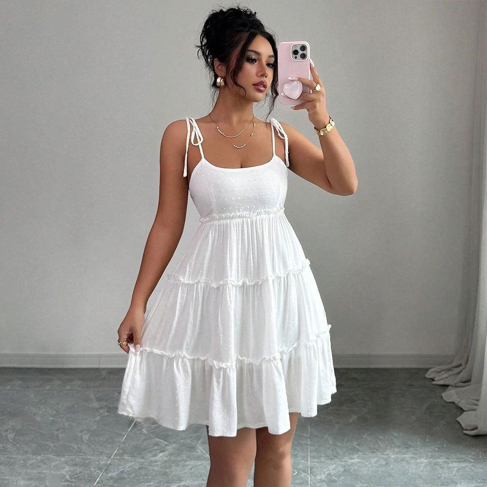 French women's summer new dresses, European and American short skirts, cake skirts, elegant lace-up slip dresses