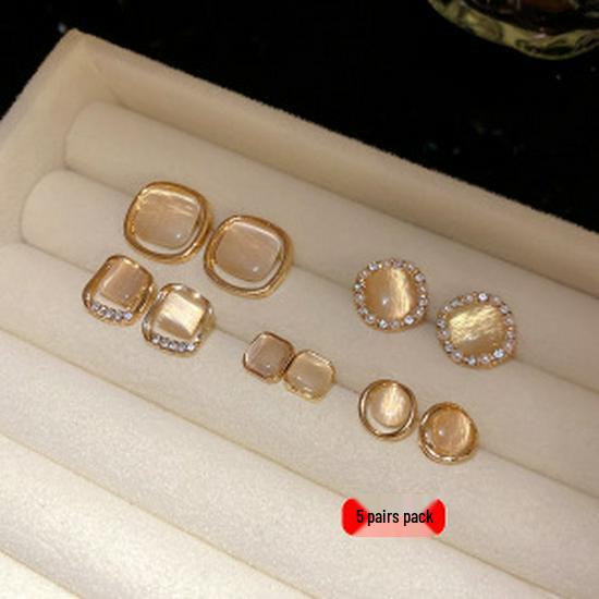 Conjunto de Brincos Stud Geométricos com Pérolas Artificiais e Agulha de Prata Vintage de 12 Peças - Joias Elegantes e de Alta Qualidade para Mulheres