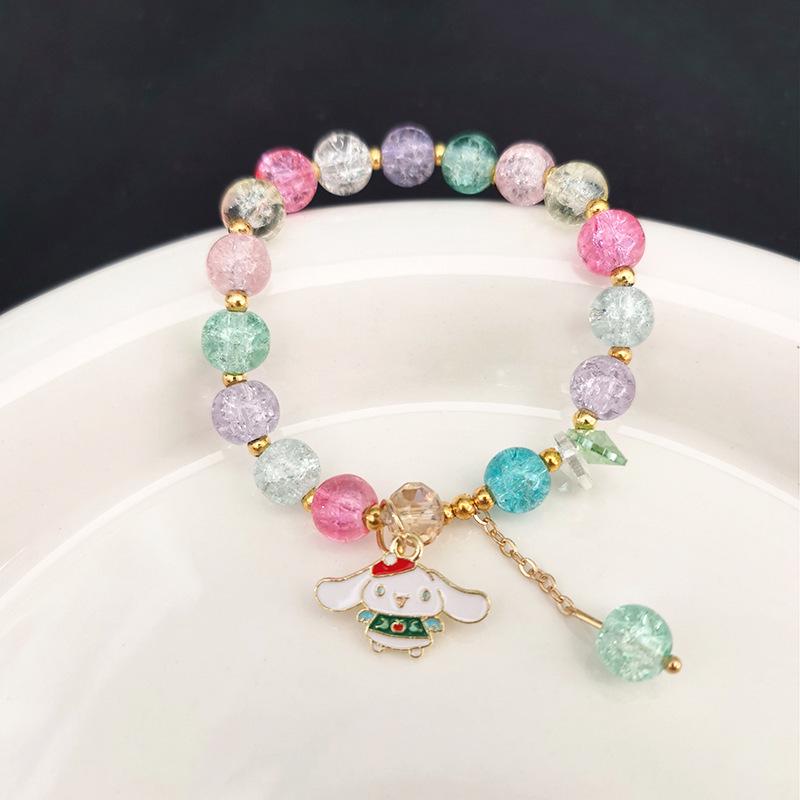 Sanrio Christmas Popcorn Crystal Beaded Bracelet - KT Cat & Kuromi Cartoon Design for Women, Perfect Gift for Besties