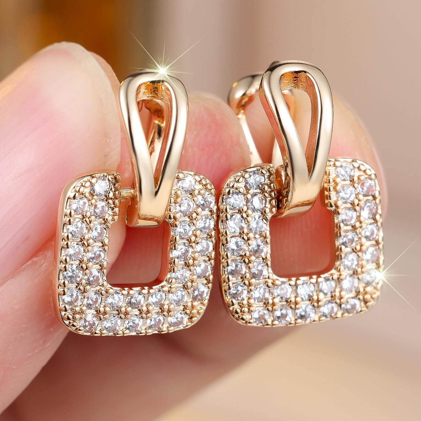 

Crystal White Zircon Stone Hoop Earrings For Women Vintage Gold Color Wedding Jewelry белый