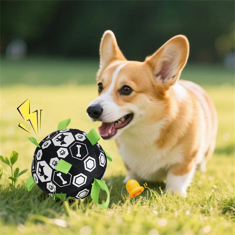 Interactive Dog Ball Toy with Bell Sound for Outdoor Play Puppy Training Football Fetch Game Chew Resistant Durable Pet