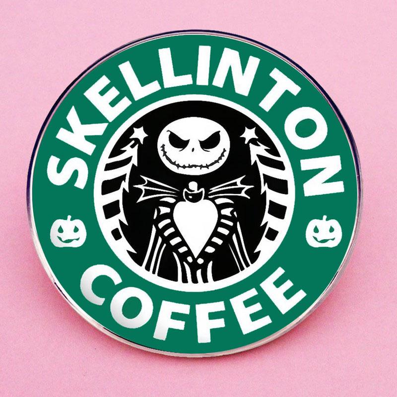 Christmas Eve Jack Coffee Brooch: Classic Anime Metal Pin Badge