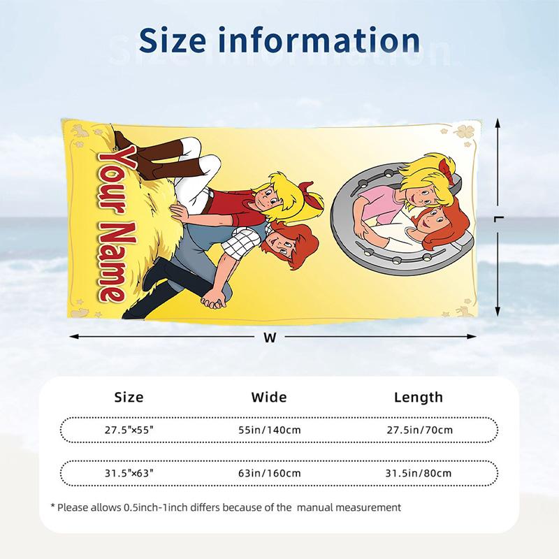 Bibi Blocksberg Beach Towel, Personalized Custom Text, Quick Dry Soft Large Towel For Swimming Pool Travel