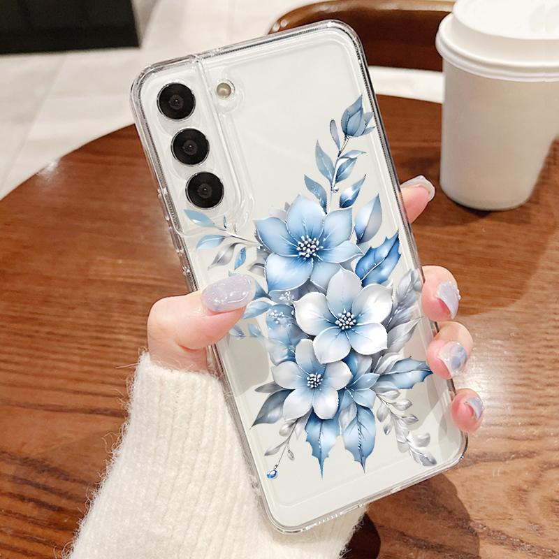 Flowers Leaves Print Case For Samsung S26 Ultra S25 FE S24 S23 S22 Plus S21 A15 A25 A35 A55 A16 A26 A36 A56 A17 A37 A57 5G Clear TPU Soft Cover