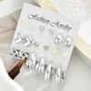 9 Pairs Hoop Earrings Bright Silver Mirror Polished Hearts Cubic Zirconia Faux Pearls Geometry Design Party Date Earrings
