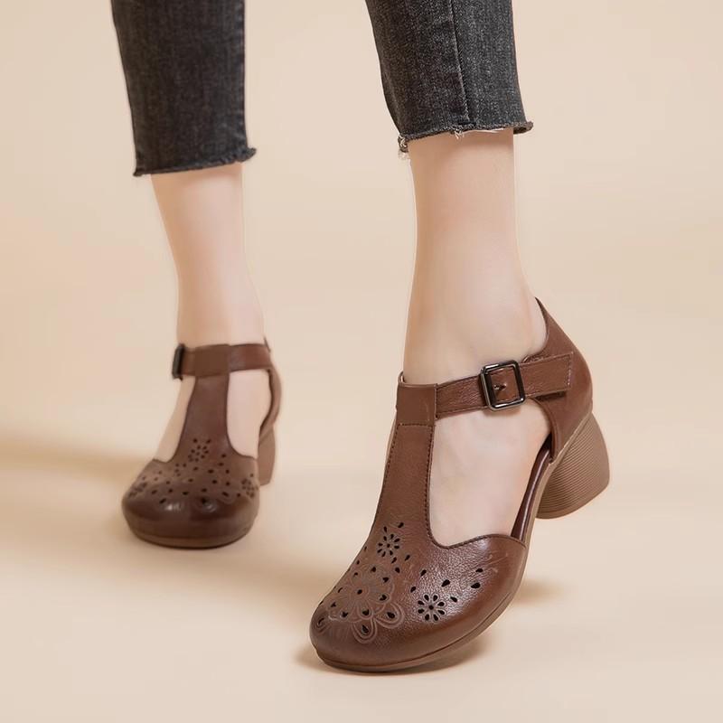 

Модные женские сандалии GKTINOO из натуральной кожи, летняя обувь, каблук 5 см, ретро женская обувь 2025, сандалии с перфорацией 35