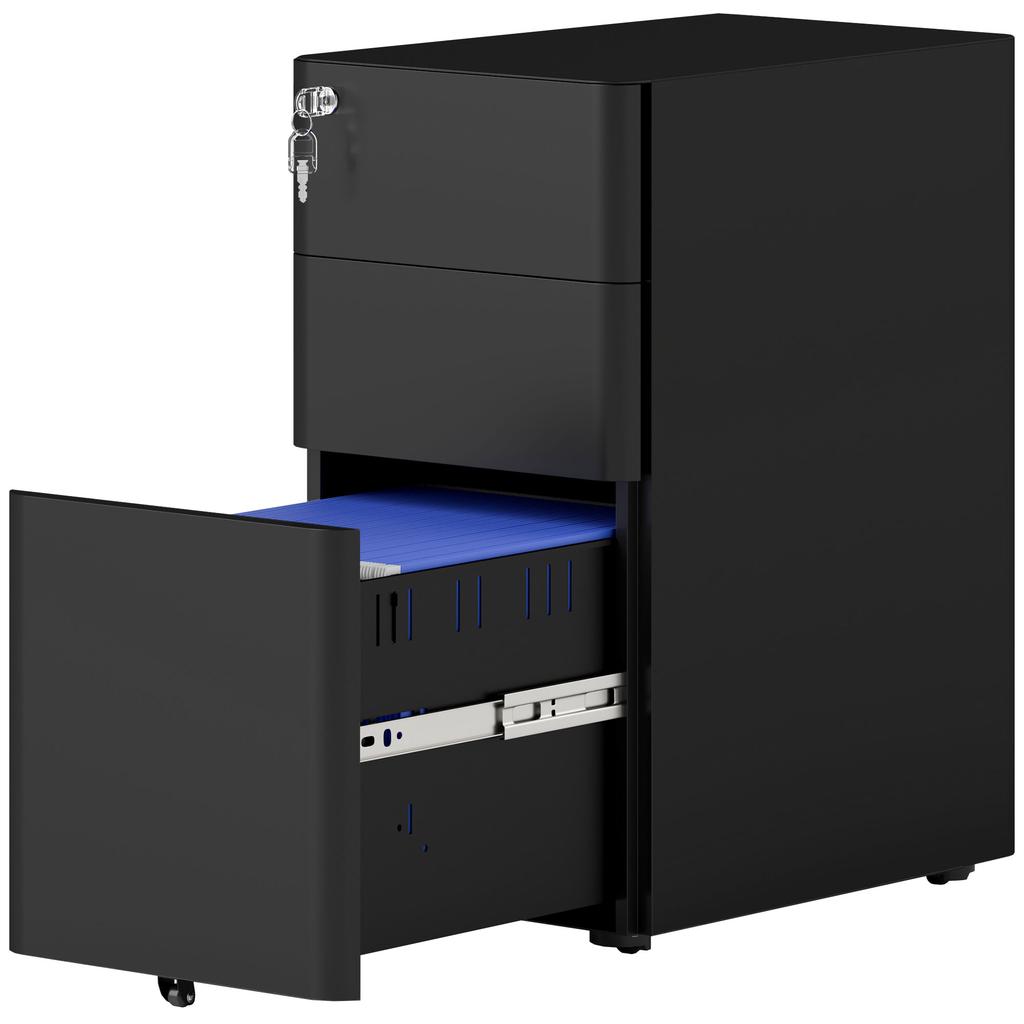 3-Drawer Steel Filing Cabinet with Lock - Black