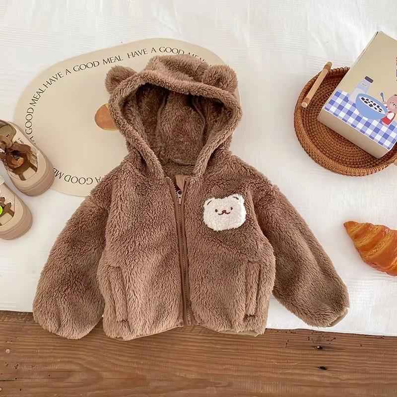 Plüsch Baby Mädchen Jungen Jacke Frühling Herbst Warm halten Reißverschluss Kapuze Oberbekleidung Niedlicher Hase Bär Säuglingsmantel Kinderkleidung