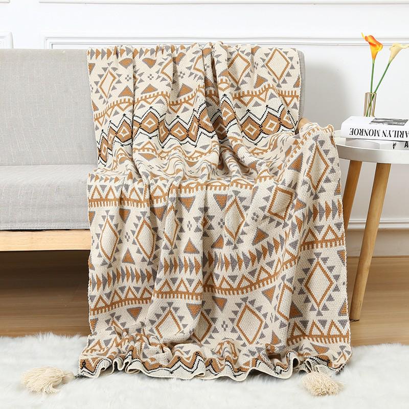Bohemian Knitted Throw Blanket for Bed, Sofa, or Office Nap
