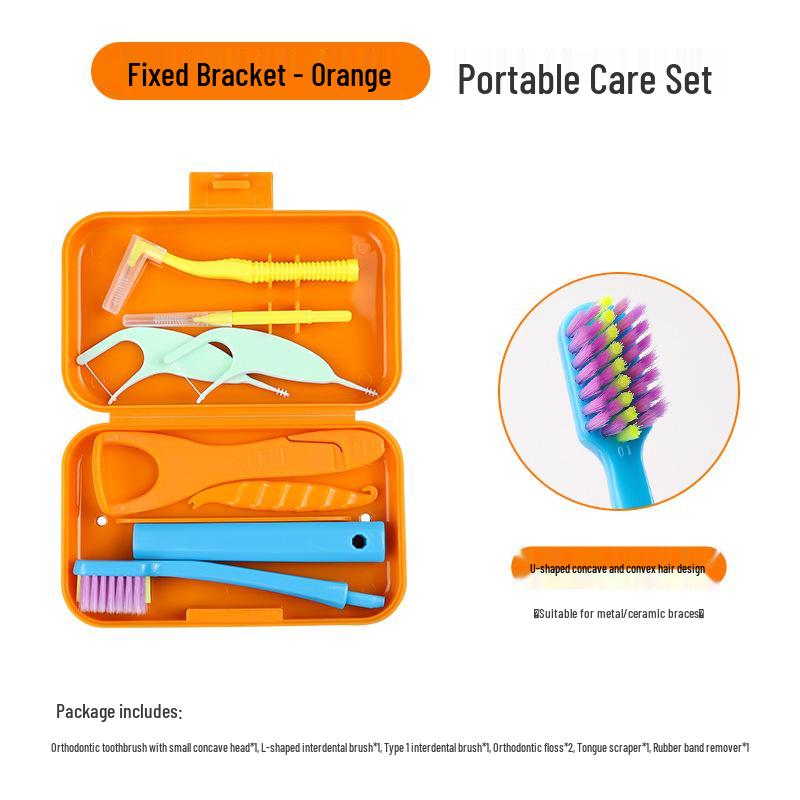

Portable Orthodontic Set: Travel Case for Invisible Braces, Cleaning Chew Sticks, Tongue Scraper, Interdental Brush