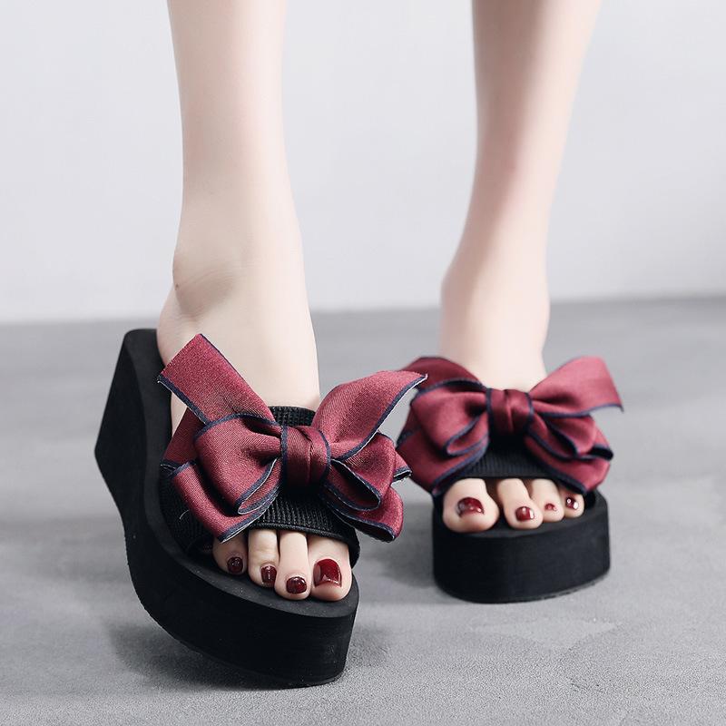 

Fashion Platform Wedge Women s Sandals Summer New Bow Womens Sandals Fashion High-Heeled Womens Shoes Seaside Vacation Beach Shoes Women 35
