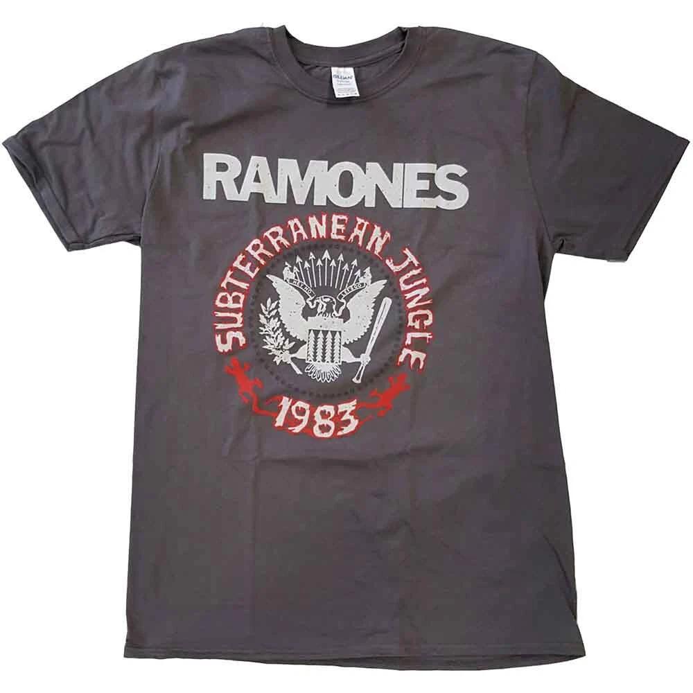 Ramones T Shirt Subterraneun Jungle Band Logo Official Mens Charcoal Grey S S