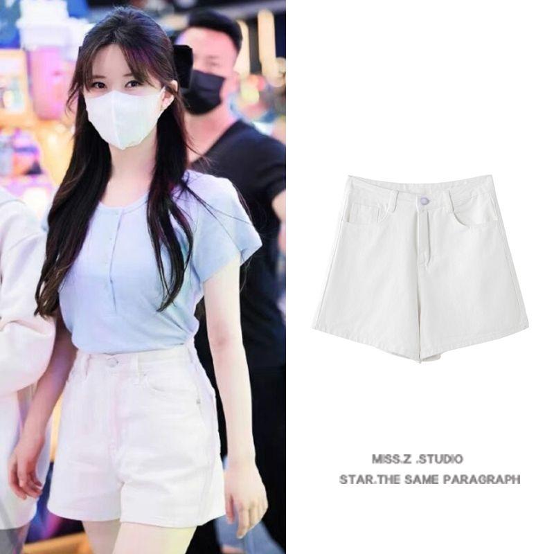 

Zhao Lusi Star Same Style White High Waist Straight-leg Wide-Leg Denim Shorts Schoolgirl Pants 2025 Summer Clothing New Arrival White S
