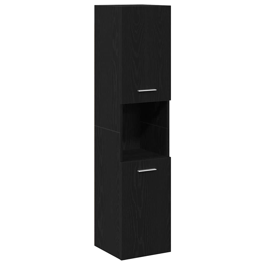 Bathroom Cabinet with Door Black Oak Effect 30 x 30 x 130 cm