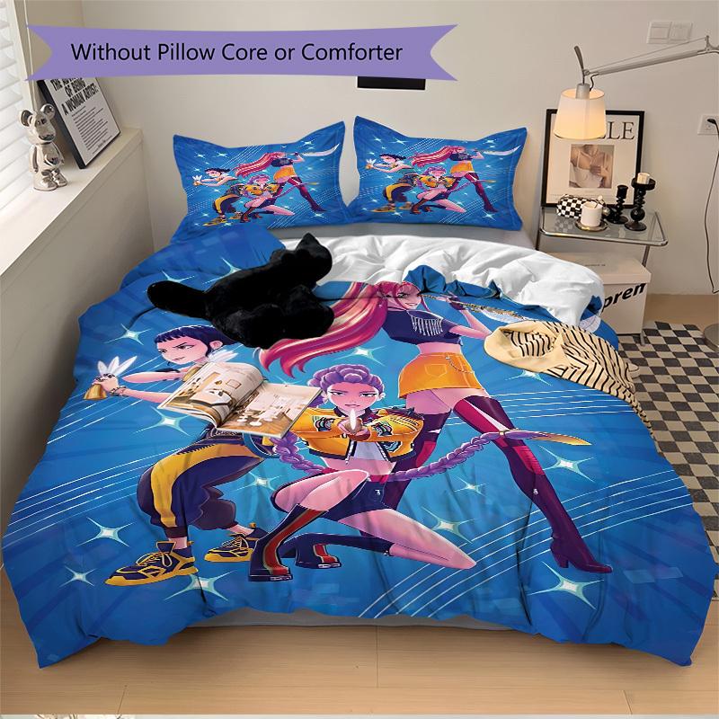 3pcs KPOP Demon Hunters, Huntrix Bedding Set: Perfect for Bedroom or Guest Room. Soft and Comfortable with No Core Included yy251009179