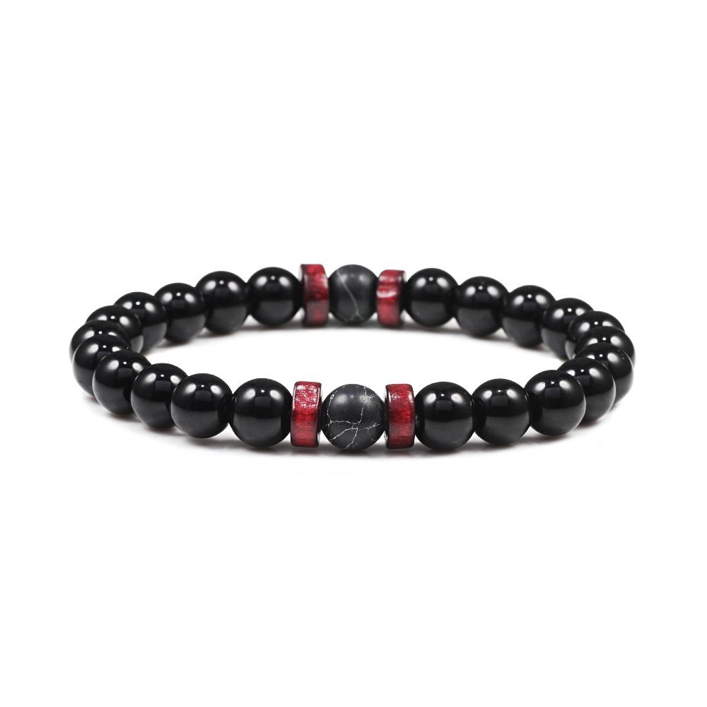 Luminous Lapis Lazuli  Volcanic Stone Bracelet with Frosted Wood Beads, 8mm