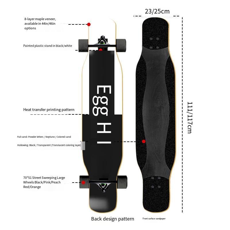 46IN Big Longboard Skateboard Boys Girls Beginners Adults Four-Wheel Street-Style Professional Double Rocker Maple Wood Dyed