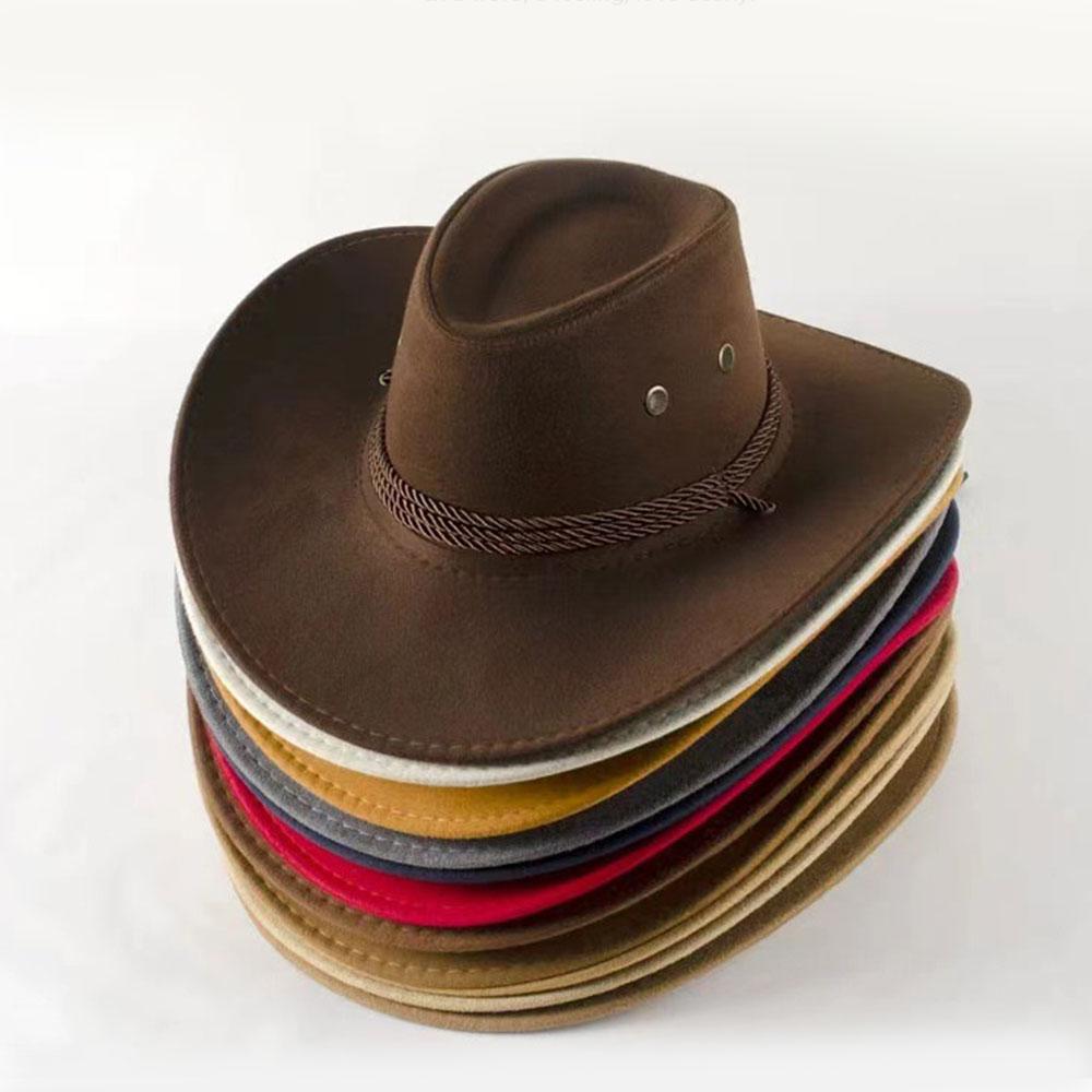 Vintage Suede Western Cowboy Hat Wide Brim Outdoor Travel Sun Hat With Braided Rope Band For Cowboy Costume Party Outdoor Wear