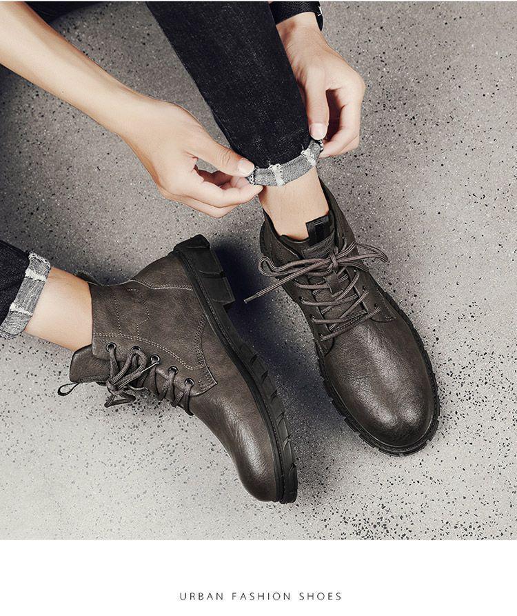 Pánské boty Martin 2024: Kožené pracovní boty ve stylu mid-top British pro zimu