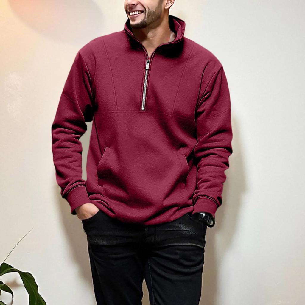 Mens Fleece Lined  Pullover Sweatshirts Fall Winter Warm Long Sleeve Mock Neck Sweatshirt Tops With Pocket
