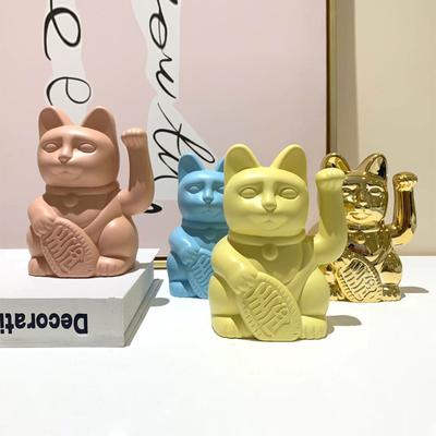 Lucky Cat French Nordic Yellow Pink Blue Cartoon Lucky Cat Ornaments Creative Model House Soft Decoration Gifts