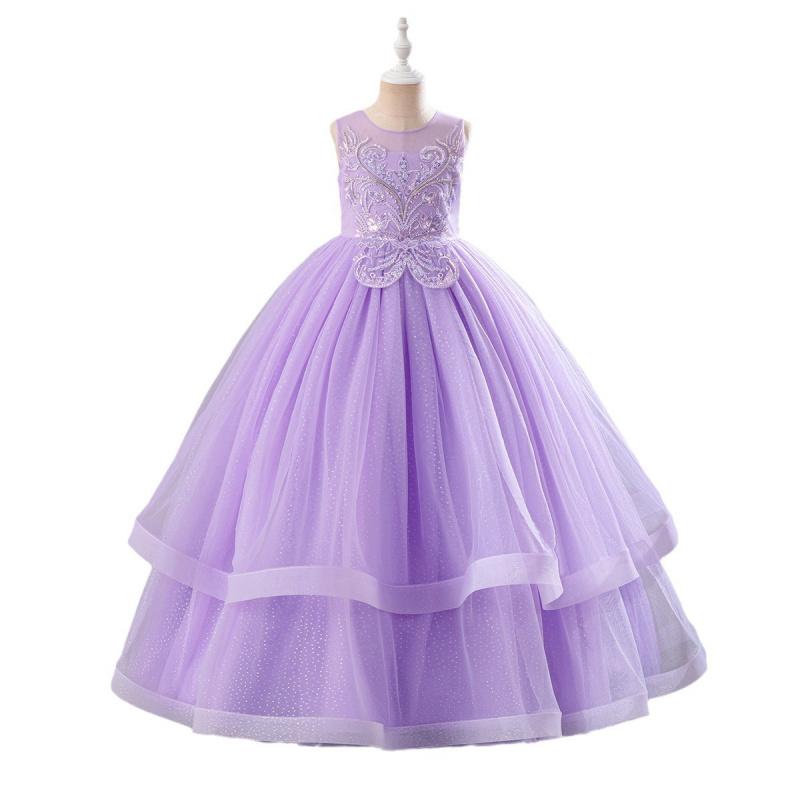 Vestito da Principessa per Bambina Elegante Matrimonio Festa di Compleanno Ballo Abito da Sera Bianco Prima Comunione Formale Abito in Pizzo per Bambine