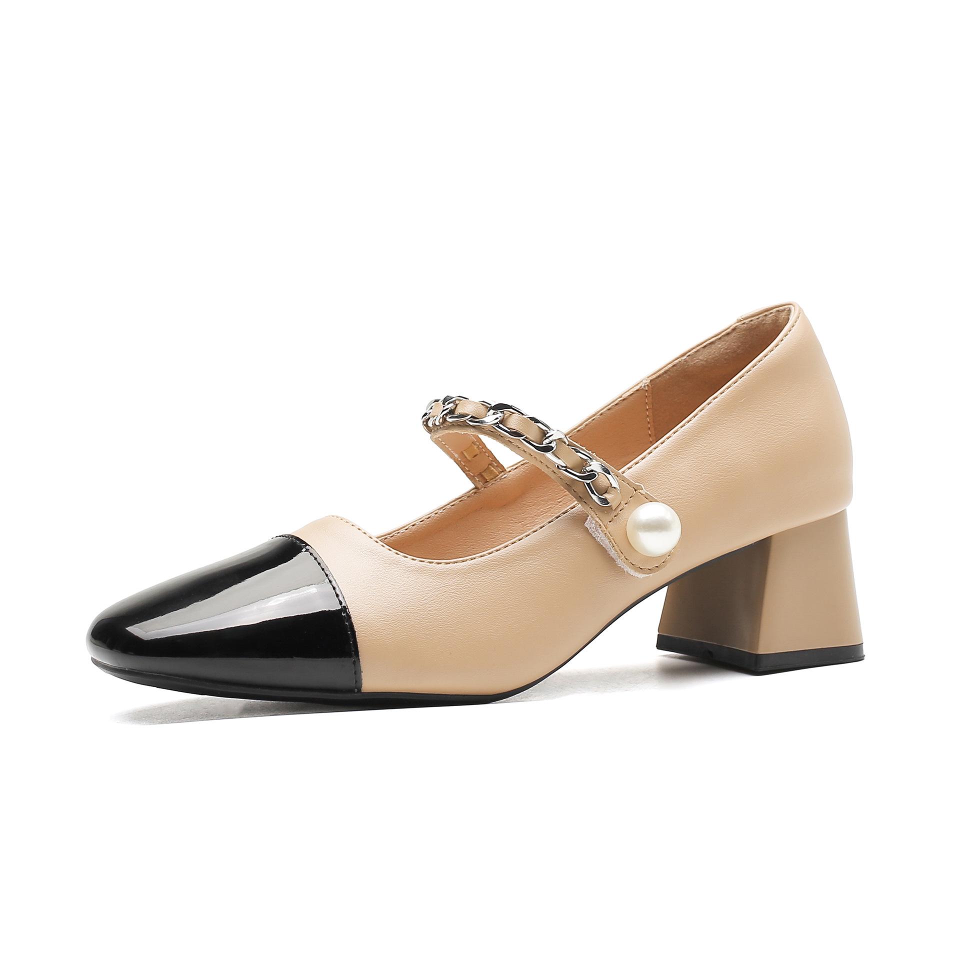 

Leather flat for Huizhou women s shoes Su Yinyin same color matching single shoes women s spring new Mary Jane shoes high heels 40 хаки