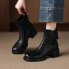 Krazing Pot Cow Skin Round Toe Thick Heels Chelsea Boots Size 42 Back Zip Women Keep Warm Ankle Boots