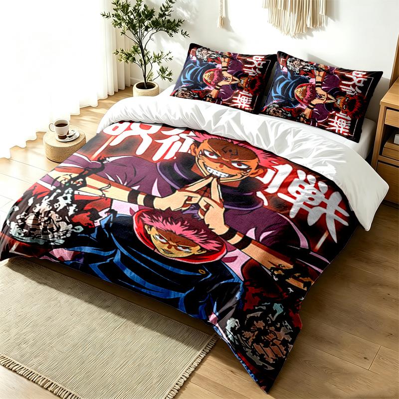 Jujutsu Kaisen 3pc Duvet Cover Set Simple Modern Bedding Set Wrinkle Resistant Soft Fabric All Season Use a perfect gift
