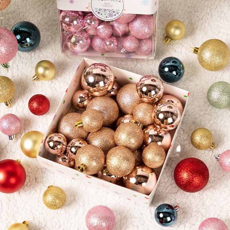 Christmas Tree Ornament Set: 44 Glittery Balls (3/4/5cm) In Colorful Square Box