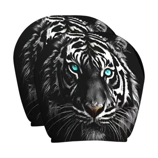 Protective Covers for Car Seats 2PCS Universal Knitting Headrest Cover, Dog/Cat/Tiger/Monkey Fit Auto Accessories Printed, Breathable Stretch Vehicle