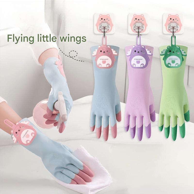 1 Pair Hanging Waterproof Rubber Latex Cleaning Gloves Food Grade Reusable Kitchen Dish Washing Household Gloves