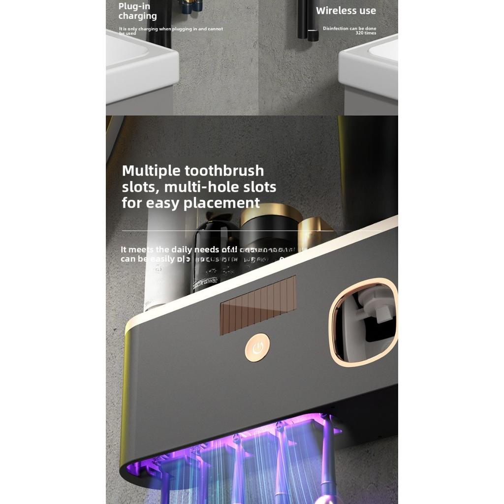 Sanitizator inteligent pentru periuțe de dinți cu 5 sloturi cu dozator automat de pastă de dinți, plastic durabil, baterie reîncărcabilă USB, organizator modern pentru baie