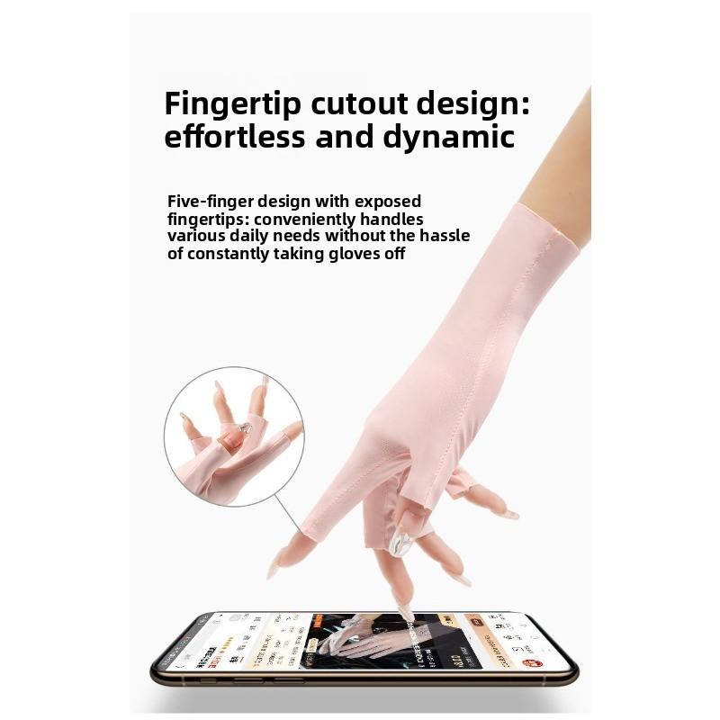 Summer Lightweight Women's Sun Protection Gloves for UV Protection, Nail Art, Electric Bike Riding, Cycling, Half-finger Ice Silk Gloves