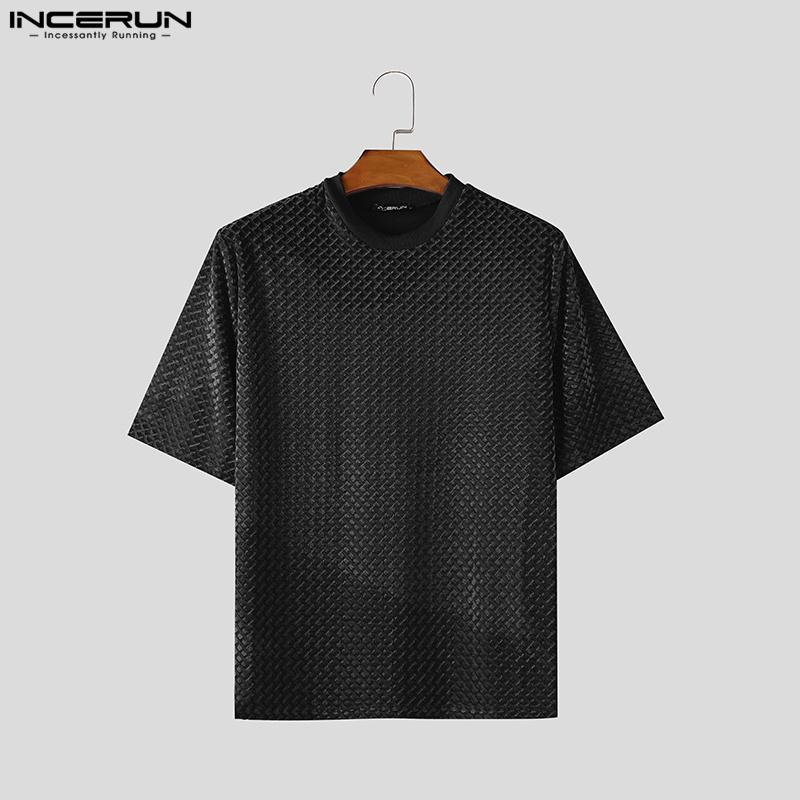 INCERUN Men Summer O Neck Short Sleeve Texture Casual T-shirts Tops